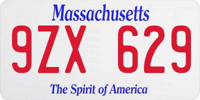 MA license plate 9ZX629