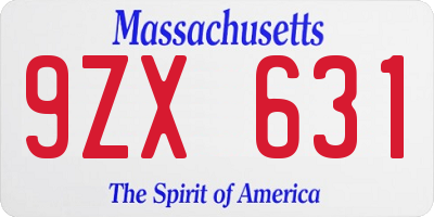 MA license plate 9ZX631