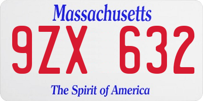 MA license plate 9ZX632