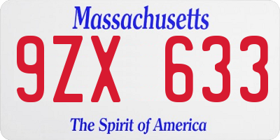 MA license plate 9ZX633