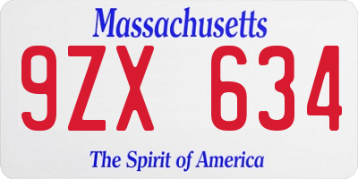 MA license plate 9ZX634