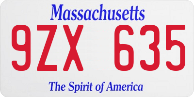 MA license plate 9ZX635