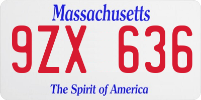 MA license plate 9ZX636