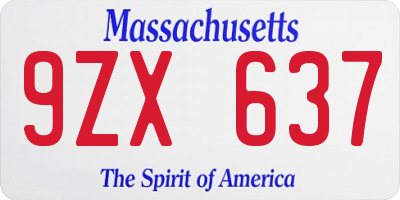 MA license plate 9ZX637