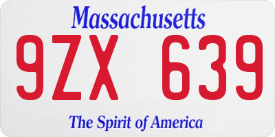 MA license plate 9ZX639