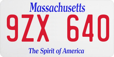 MA license plate 9ZX640