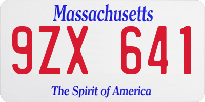 MA license plate 9ZX641