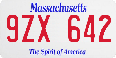 MA license plate 9ZX642