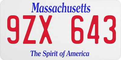 MA license plate 9ZX643