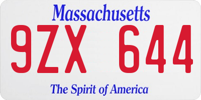 MA license plate 9ZX644