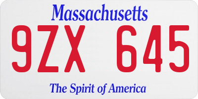 MA license plate 9ZX645