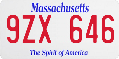 MA license plate 9ZX646