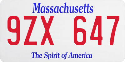 MA license plate 9ZX647