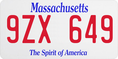 MA license plate 9ZX649