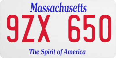 MA license plate 9ZX650