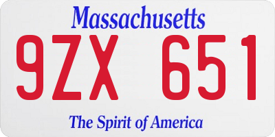 MA license plate 9ZX651