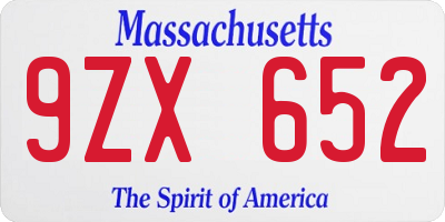 MA license plate 9ZX652