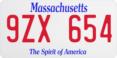 MA license plate 9ZX654