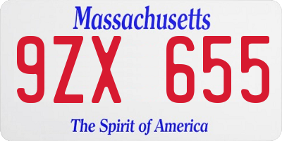 MA license plate 9ZX655