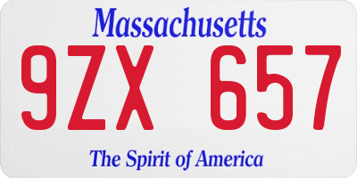 MA license plate 9ZX657