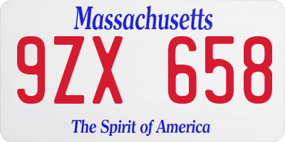 MA license plate 9ZX658