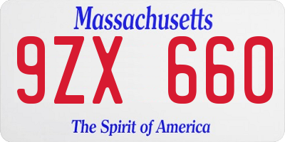 MA license plate 9ZX660