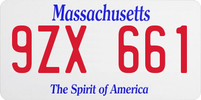 MA license plate 9ZX661