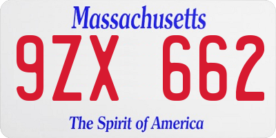 MA license plate 9ZX662