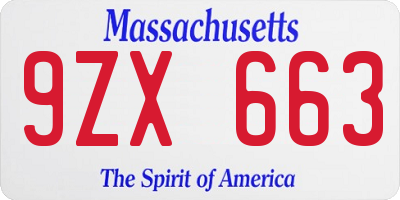 MA license plate 9ZX663