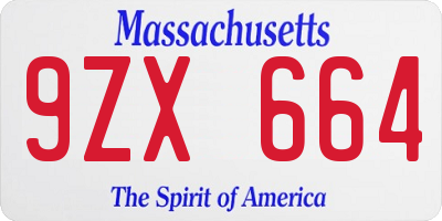 MA license plate 9ZX664