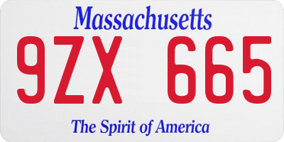 MA license plate 9ZX665