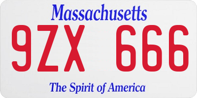 MA license plate 9ZX666
