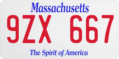 MA license plate 9ZX667