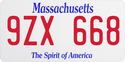 MA license plate 9ZX668