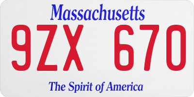 MA license plate 9ZX670