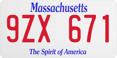 MA license plate 9ZX671
