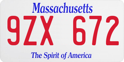 MA license plate 9ZX672