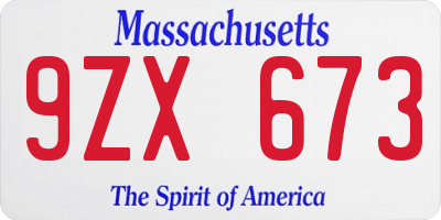 MA license plate 9ZX673