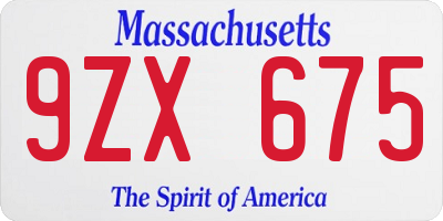 MA license plate 9ZX675