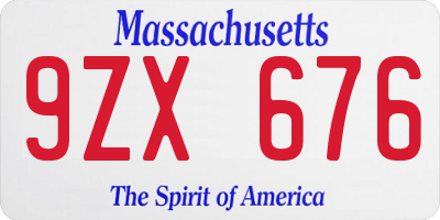 MA license plate 9ZX676