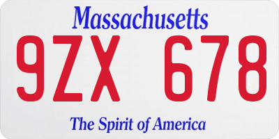 MA license plate 9ZX678