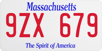 MA license plate 9ZX679