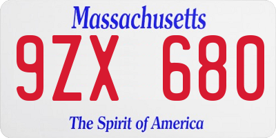 MA license plate 9ZX680