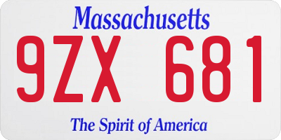 MA license plate 9ZX681