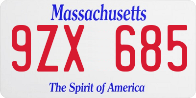 MA license plate 9ZX685