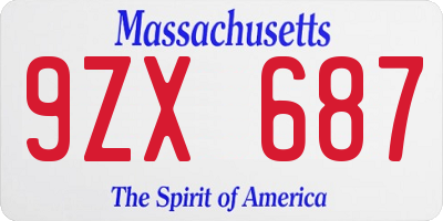 MA license plate 9ZX687