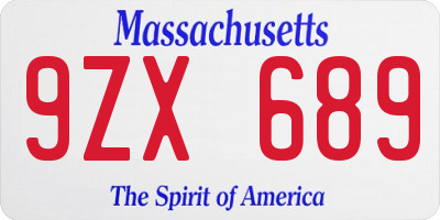 MA license plate 9ZX689