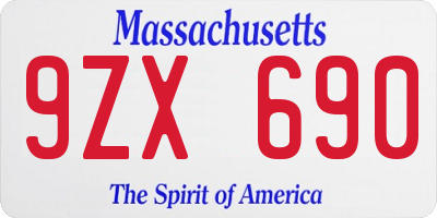 MA license plate 9ZX690