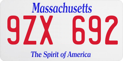 MA license plate 9ZX692