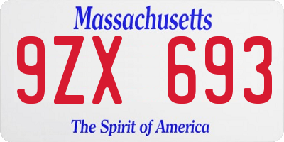 MA license plate 9ZX693